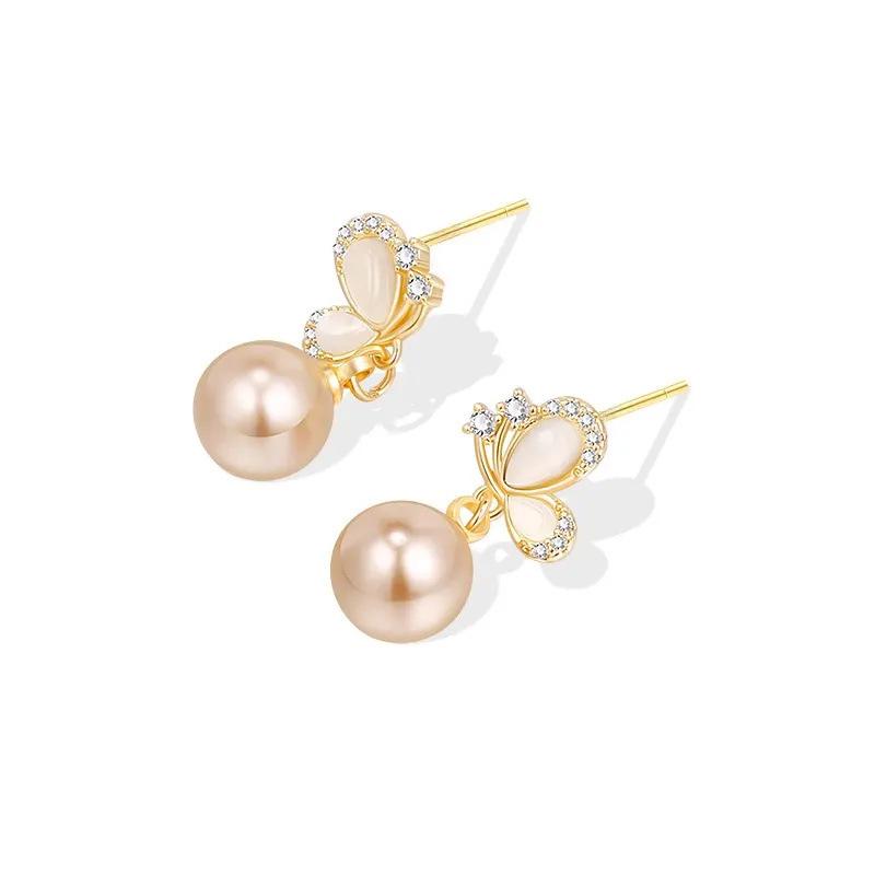 Trendy Light Luxury Pearl Butterfly Earrings for Women