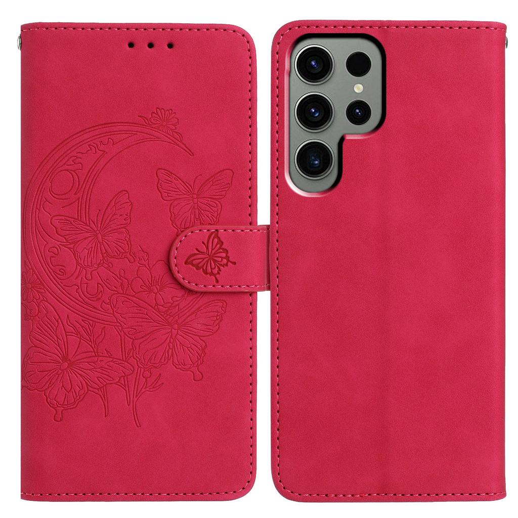 Für Samsung Galaxy S24 Ultra Hülle Schmetterling Blume Geprägt PU Leder Brieftasche Ständer Handyhülle