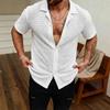 Summer New Solid Color Jacquard Hollow Lapel Shirt Men's Casual Sports Tops