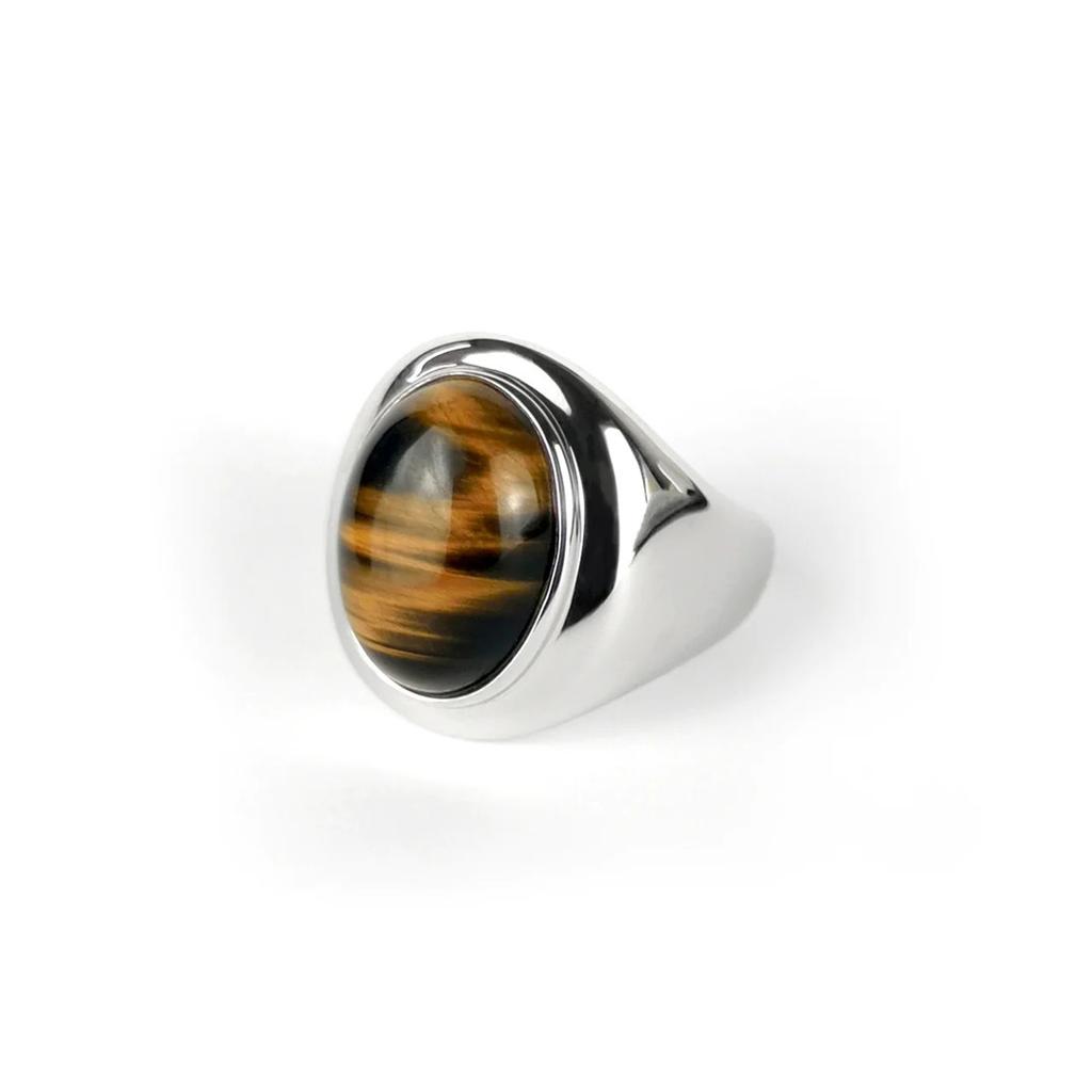 Premium Metal Copper Platinum Plated Tiger Eye Agate Spotted Stone Ring Personality And Temperament Unique Ring Women