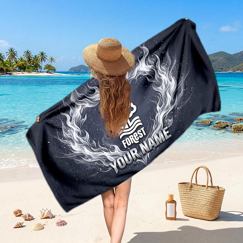 Nottingham Forest Custom Beach Towel, Personalized Name Text Print, Football Logo Soft Quick‑Dry Towel Holiday Gift
