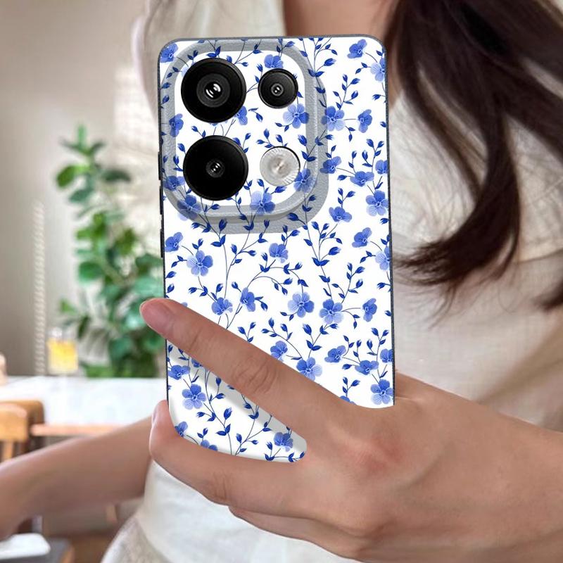 Flowers Leaves Print Case For Xiaomi 13T Redmi Note 15 Pro 4G Leather Texture Silicone Cover For Redmi Note 14 13 Pro+ 5G