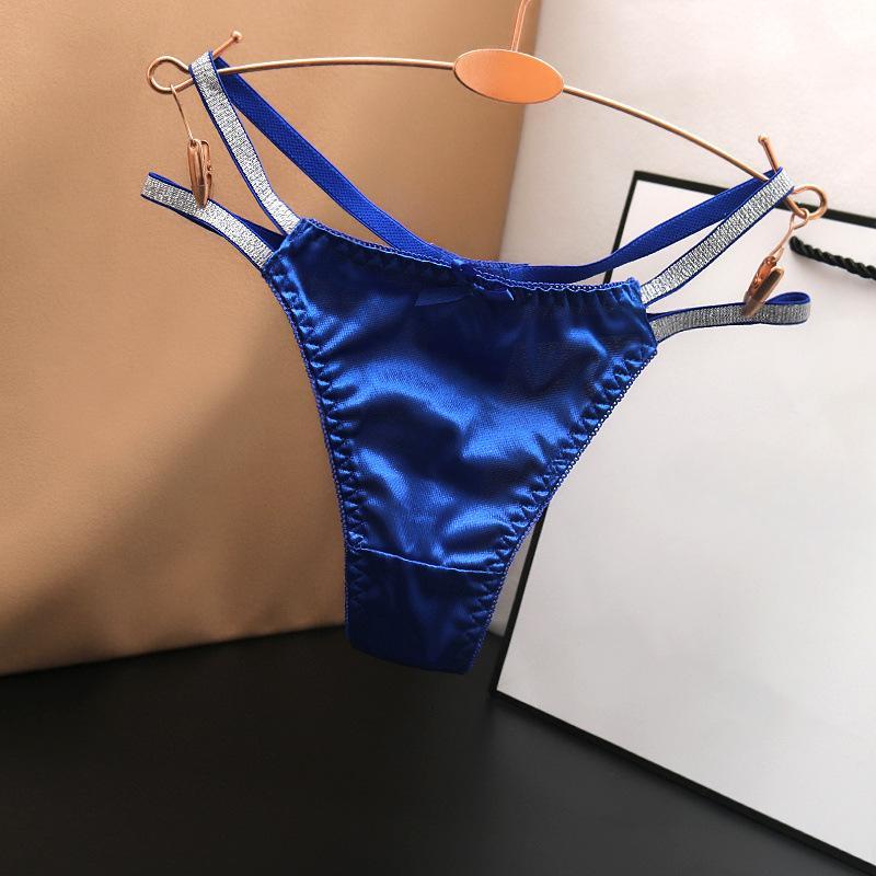 

Сексуальные атласные крутые шелковистые полые модные однотонные хлопковые трусики женские с низкой талией полые сексуальные стринги нижнее белье One size синий