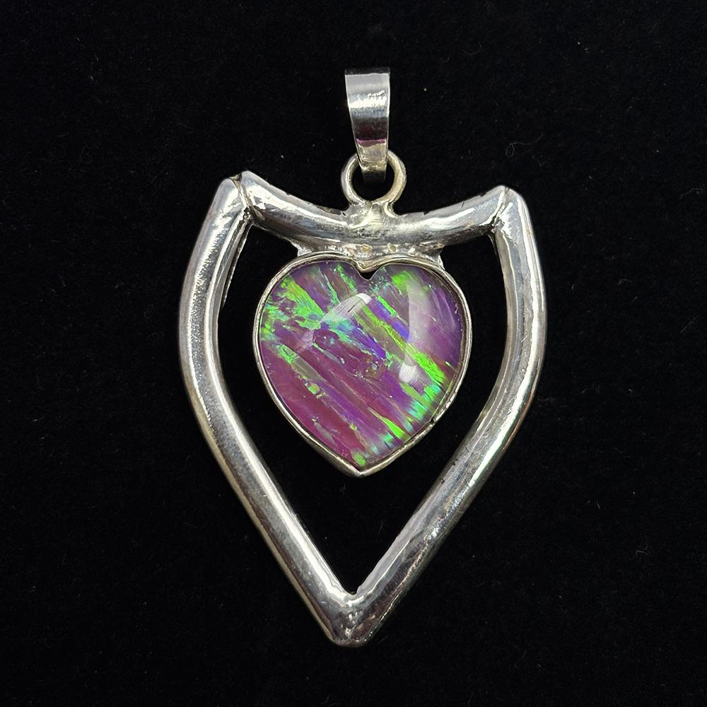 Natural Opal Pendant Flawless Heart 42 ct 925 Sterling Silver Delivery October Birthday Birthstone