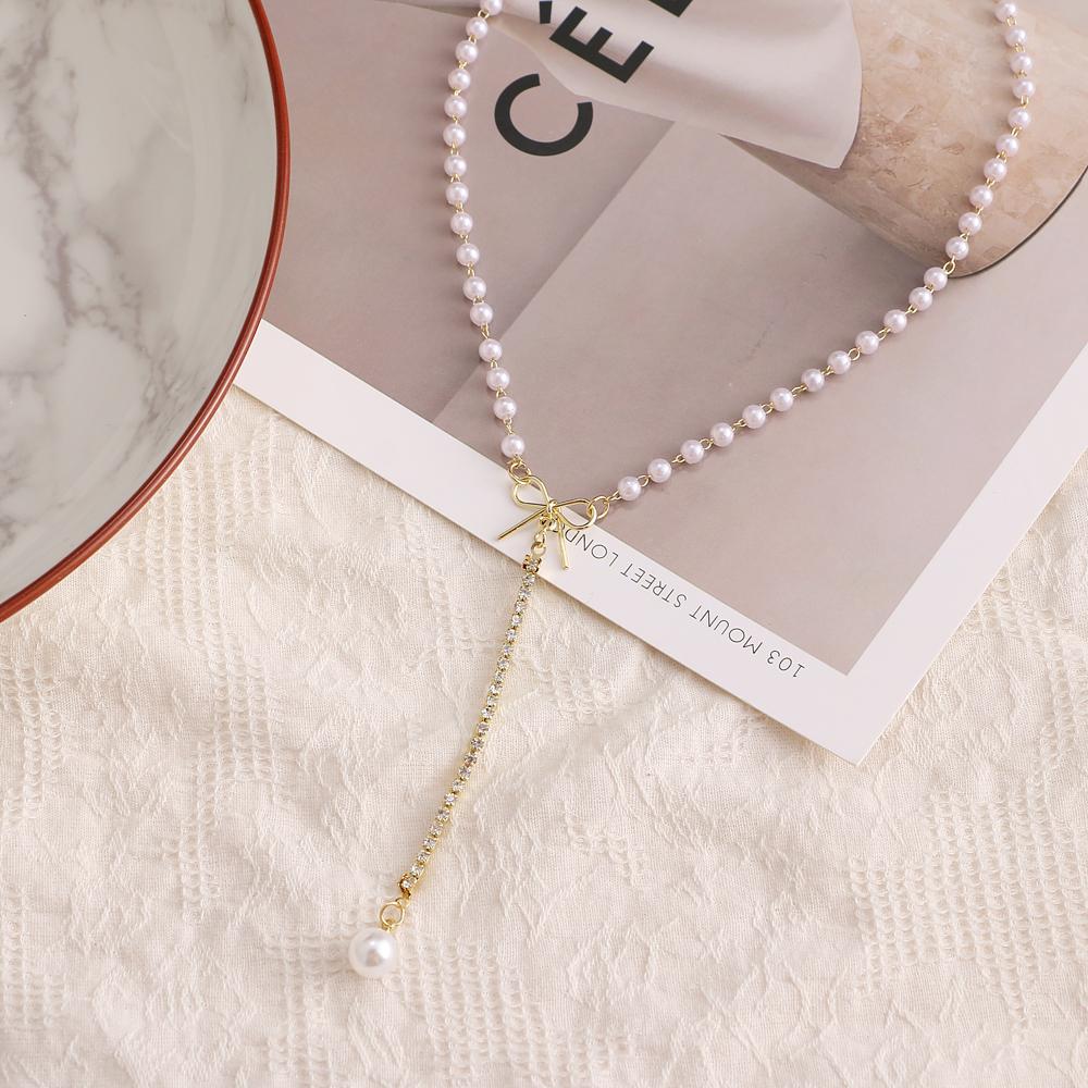 Bowknot Pearl Necklace Clavicle Chain Fashionable Exquisite Girl Jewelry