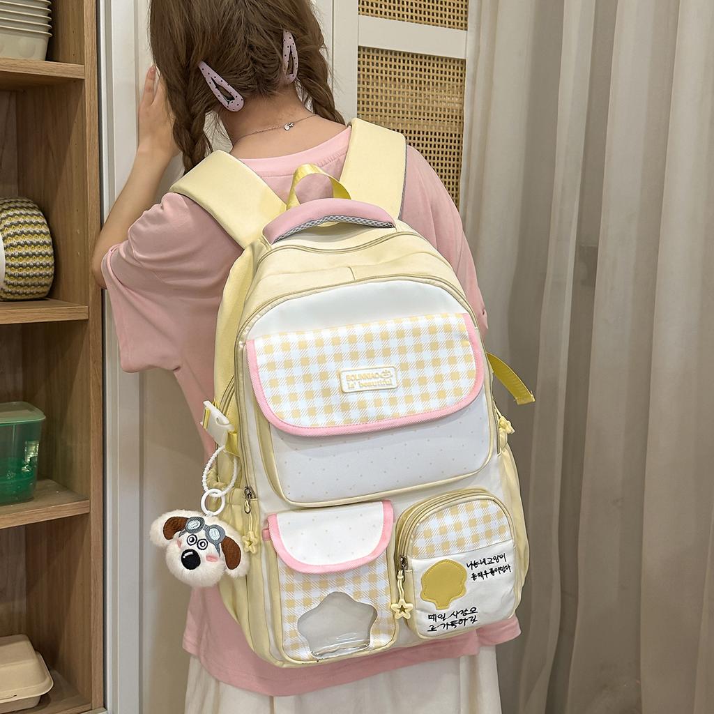 Schoolbag new schoolbag high value dopamine cute female backpack campus middle and high school students large capacity backpack pain bag