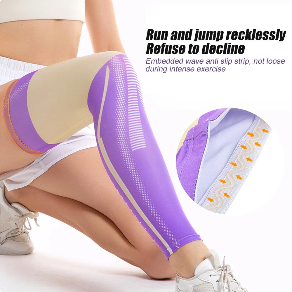 1 Pc Full Leg Compression Sleeve Long Knee Pads, Sports Uv Leg Brace With Anti-Slip Silicone Strips, Running Basketball Football