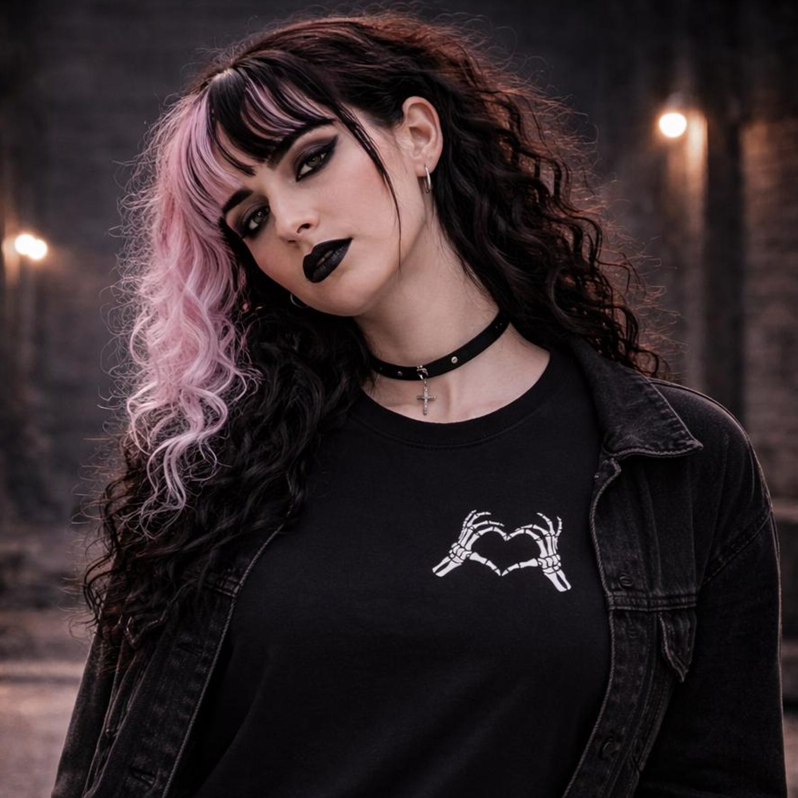 Gothic T-Shirt Skeleton Heart Hands - Minimalist Alt Clothing, Edgy Aesthetic Streetwear, Cute Goth Graphic, Emo Grunge Style, pastelgothic 3XL