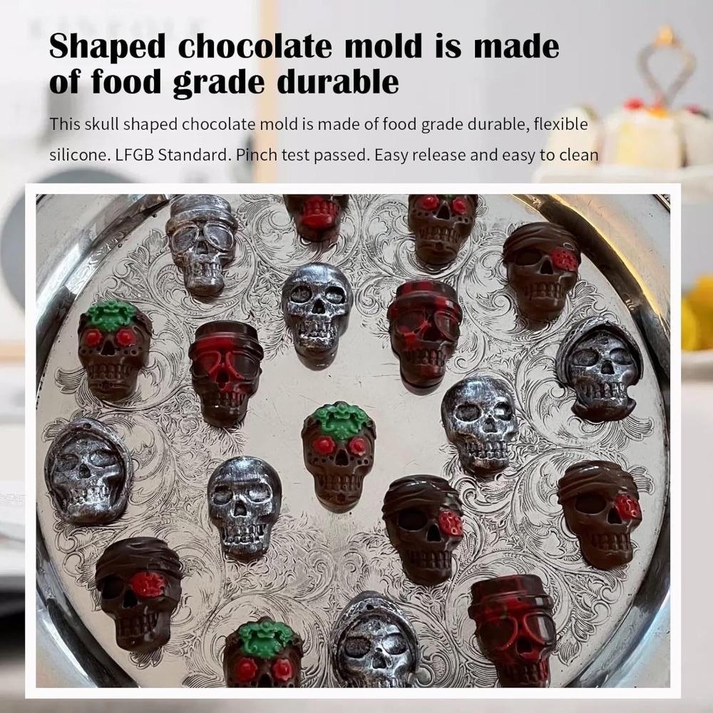 3 Pack 10 Cavities 3D Skull Ice Cube Mold Silicone Tray Maker Halloween Party Baking DIY Tools for Whiskey Cocktail Drinks