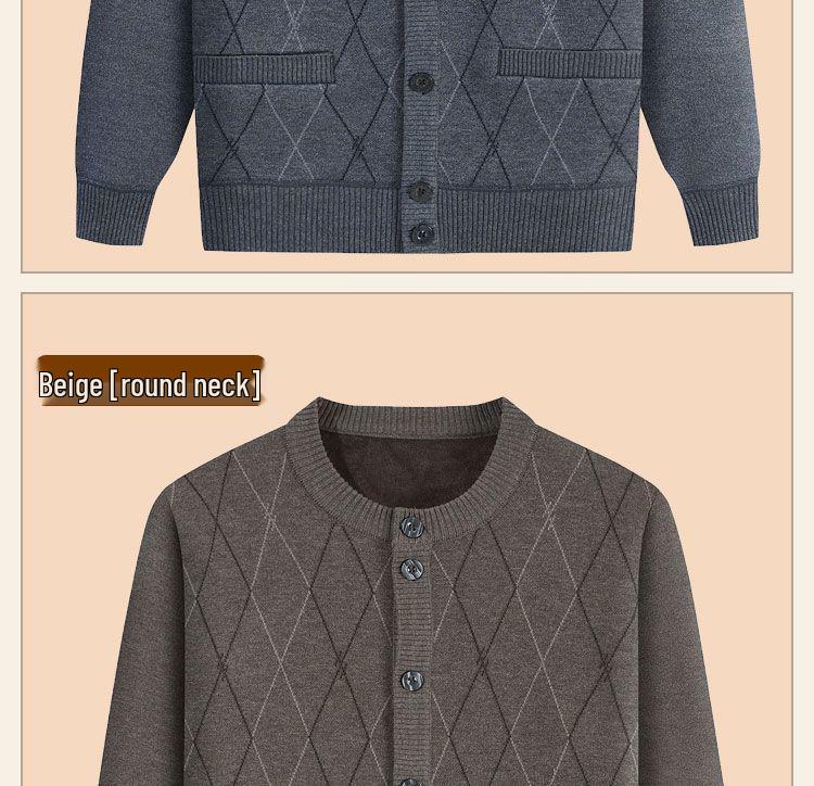 Men's Mid-Age & Elderly Knitted Cardigan: Warm, Thick Velvet Sweater Coat for Autumn/Winter