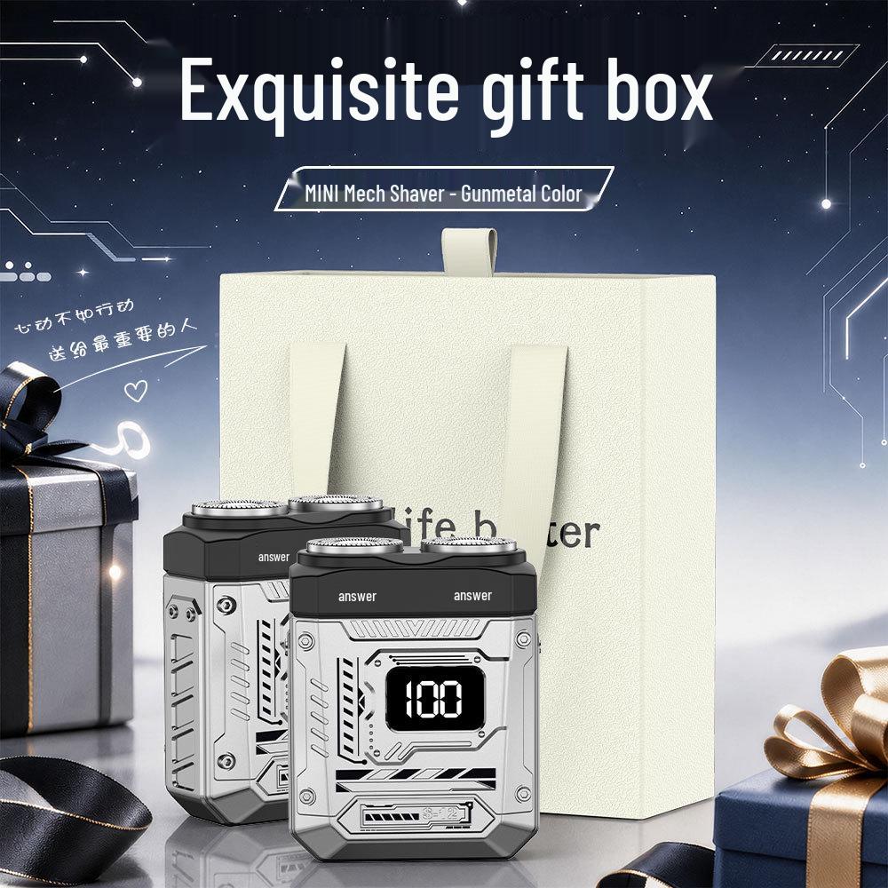 Compact Dual-Head Magnetic Electric Shaver: Rechargeable Razor with Digital Display and Gift Box
