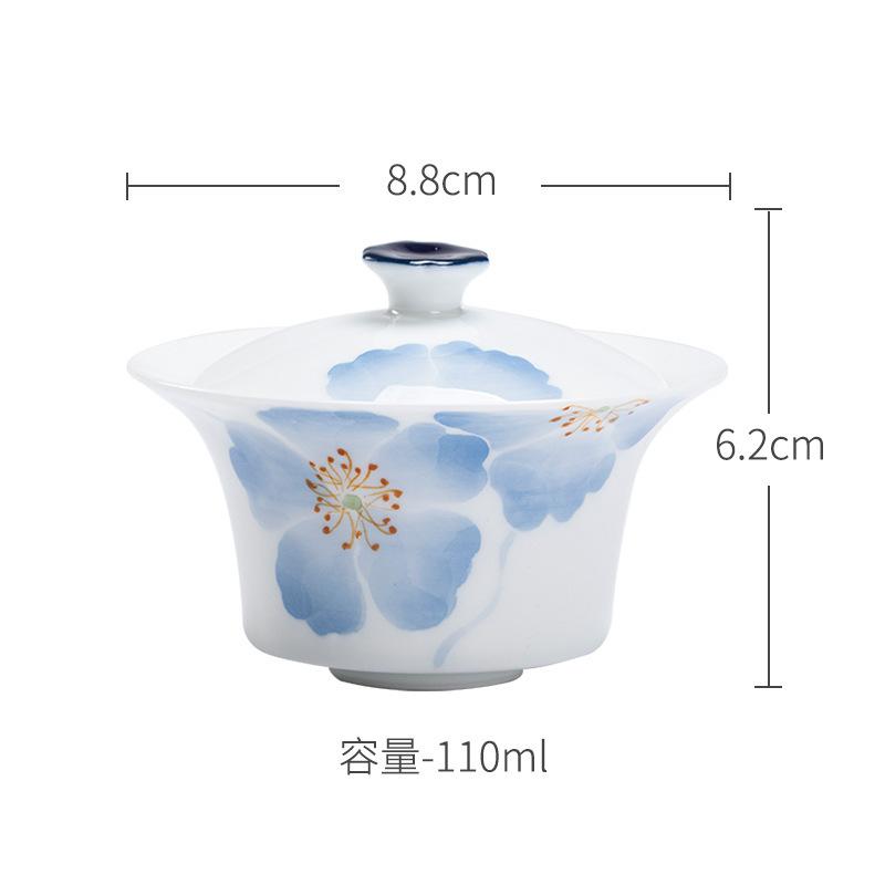 

110ml Hand-painted Blue Shadow Begonia Gaiwan Thin Tire White Porcelain Tea Tureen Tea Maker Cover Bowl Chinese Tea Set Craft