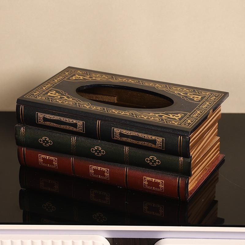 American Retro Creative Book Tissue Box Living Room Study Napkin Box Storage Dust Proof