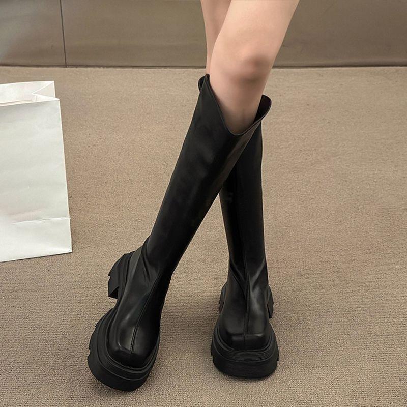 Internet Celebrities Thick-soled Thin Long Knight Boots Women's Shoes 2025 New Autumn and Winter Velvet Small Medium Boots