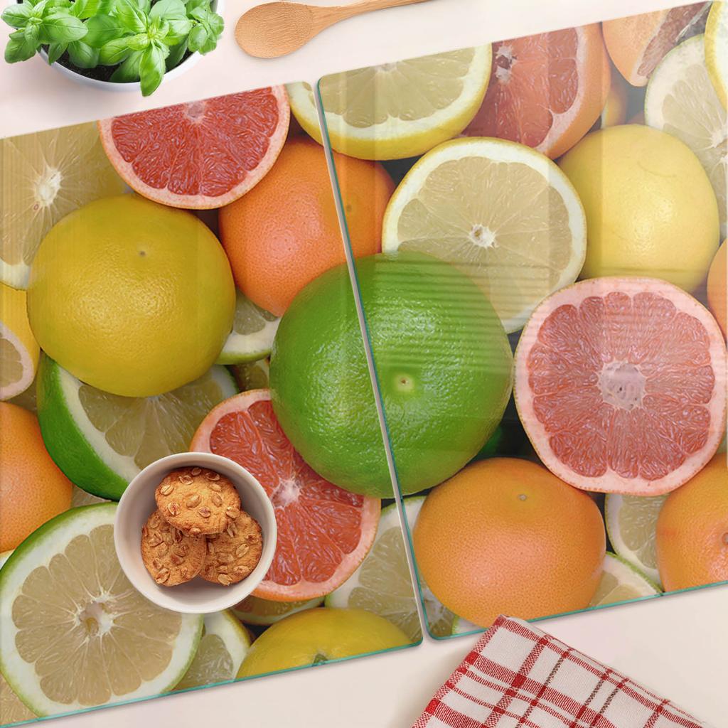 Glass Kitchen Chopping Boards with Citrus Fruit Graphics 2x40x52 cm