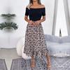 Summer Women Off Shoulder Floral Ruffled Medium Long Dress Spring