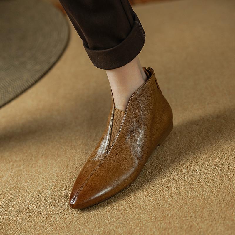 

Мода 2025 Новые осенние ботильоны из натуральной кожи Женская обувь Острый носок Застежка-молния Современные ботинки Низкий каблук Ботинки челси Женская обувь 34