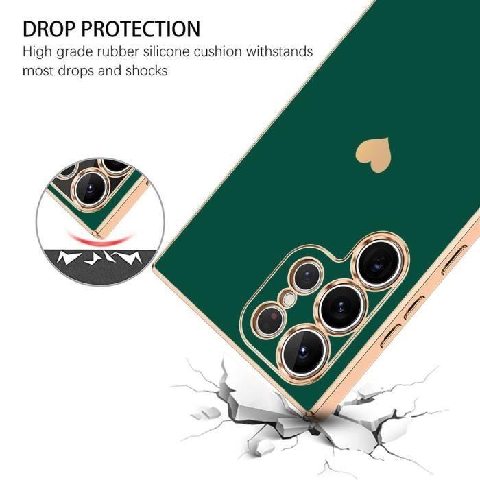 Protective Case - Booling - Samsung Galaxy S24 Ultra - Soft Tpu - Midnight Green - Heart Pattern