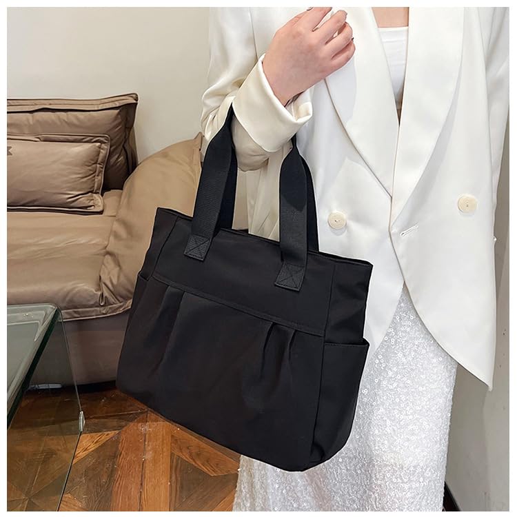 Bitcuem Women's Large Capacity Lightweight A4 Tote Bag, Waterproof, 2-Way, Perfect for Commuting, School, Travel, Shopping, and Walking (Black)