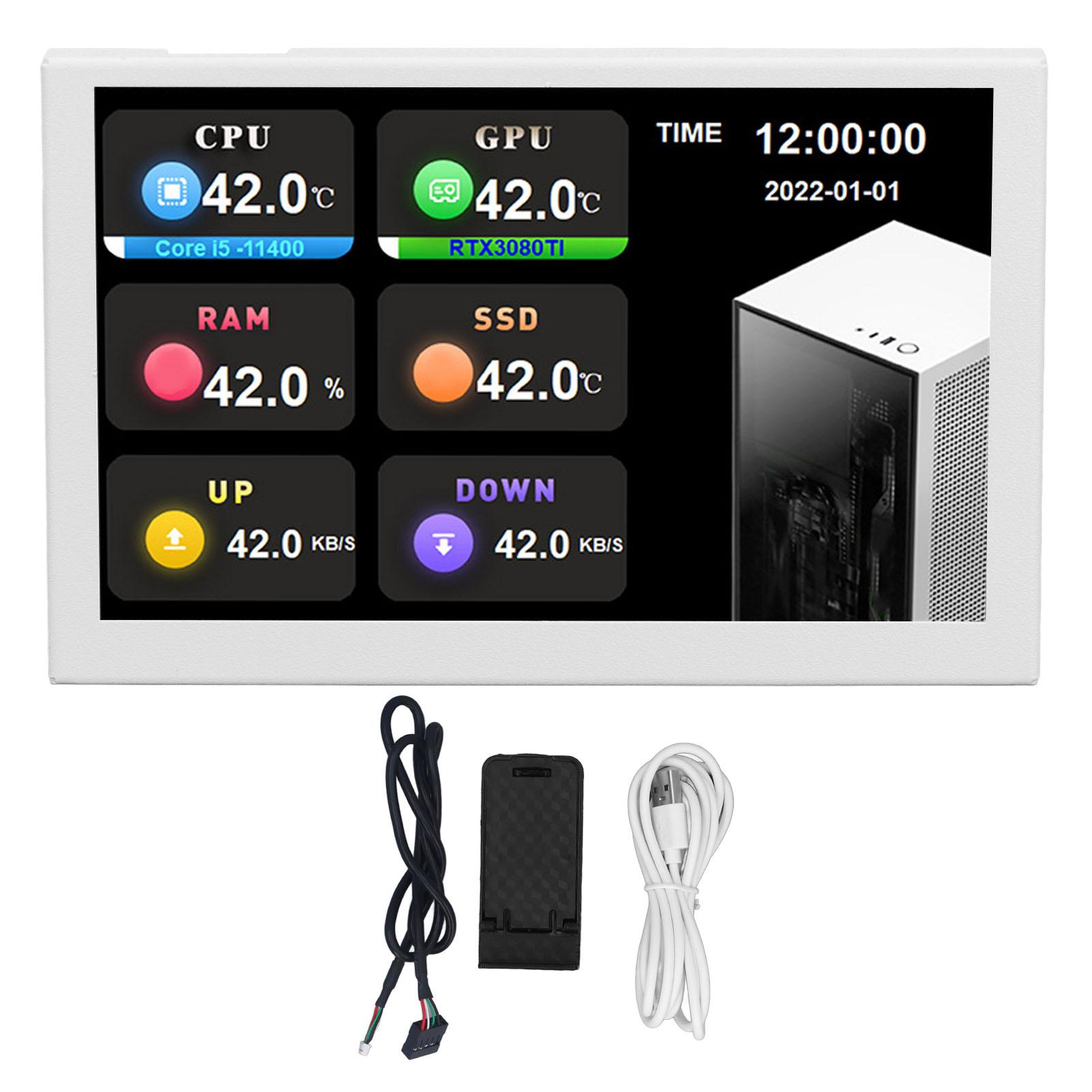 

USB-екран, дюйми, роздільна здатність 800x480, тип C, допоміжний екран, ПК-монітор даних для AIDA64 White
