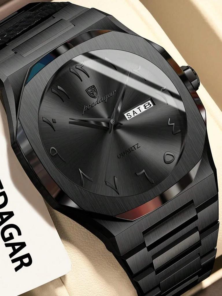 POEDAGAR Watch for Men Waterproof Luxury Week Calendar Wristwatch Quartz Stainless Steel Fashion Watches Male