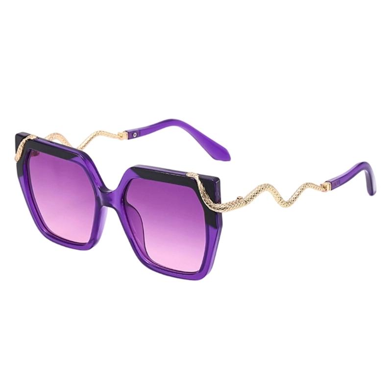 Fashion Square Frame Sunglasses With Metal Snake Temples For Men And Women UV400 Protections Large Lens Sun Glasses