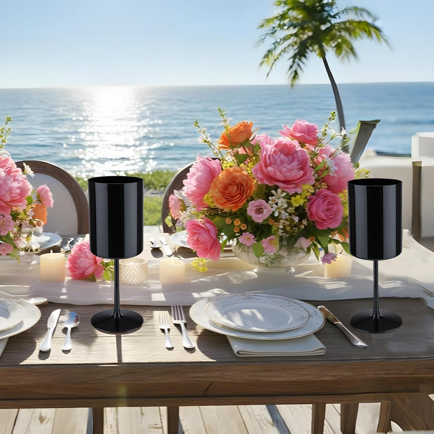 

Набор из 12 многоразовых акриловых бокалов для вина по 10 унций, небьющиеся бокалы для шампанского для свадьбы, рождественской вечеринки - Черный United States