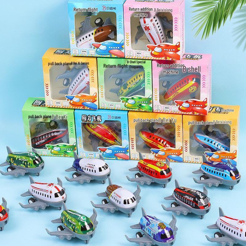 Tinplate Pull-back Cartoon Airplane Model for Children - DIY Small Airplane Helicopter Simulation Color Box
