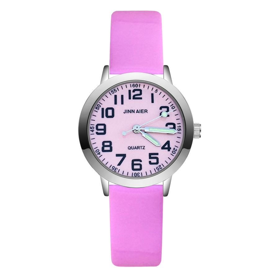 Kids' Educational Quartz Watch with Colorful Face, Luminous Hands, and Leather Strap