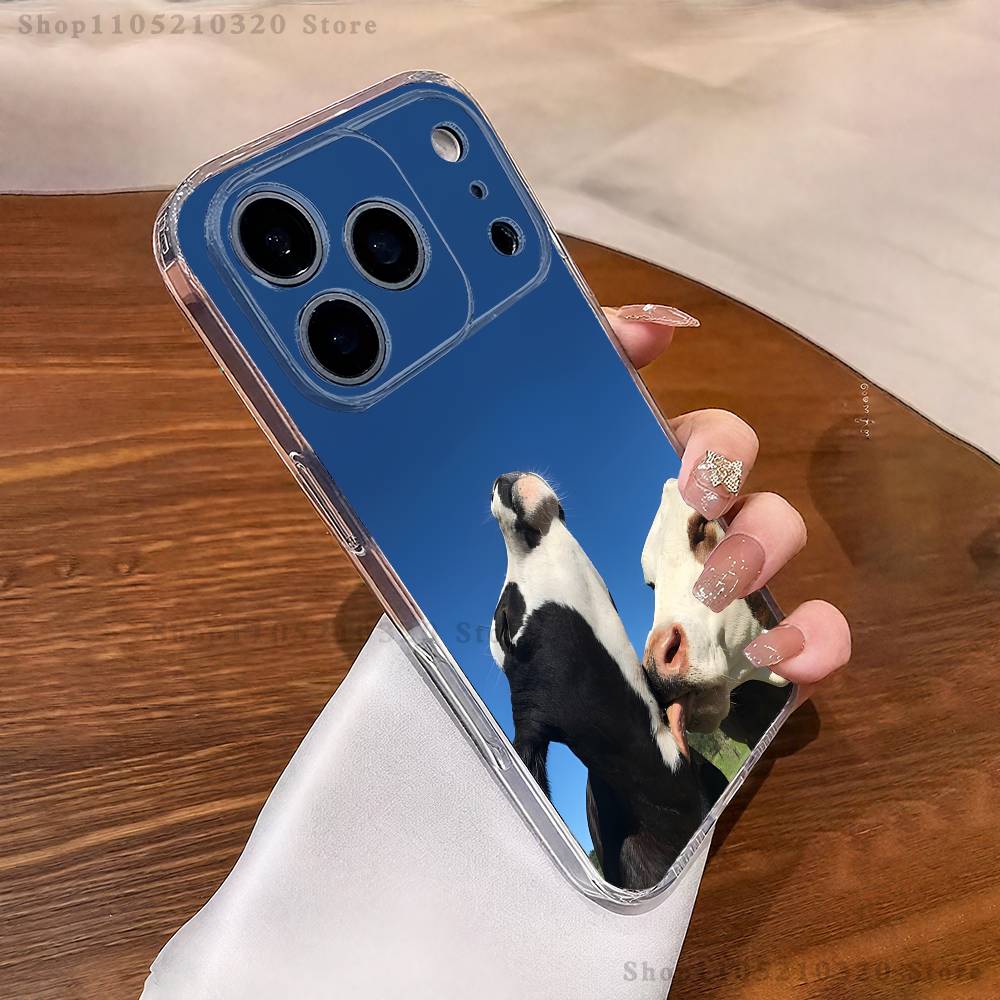 

Lovely Cute Cow Cows OX Phone Case For iPhone 17,16,15,14,13,12,11 Pro,Max,Plus,XR,Mini,E Clear Full-coverage Soft Cover iPhone15PRO