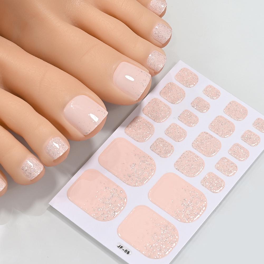 22tips Baking Free Toe Nail Sticker Wraps Solid Color Full Cover Toenail Polish Strips Summer Self Adhesive DIY Foot Decals