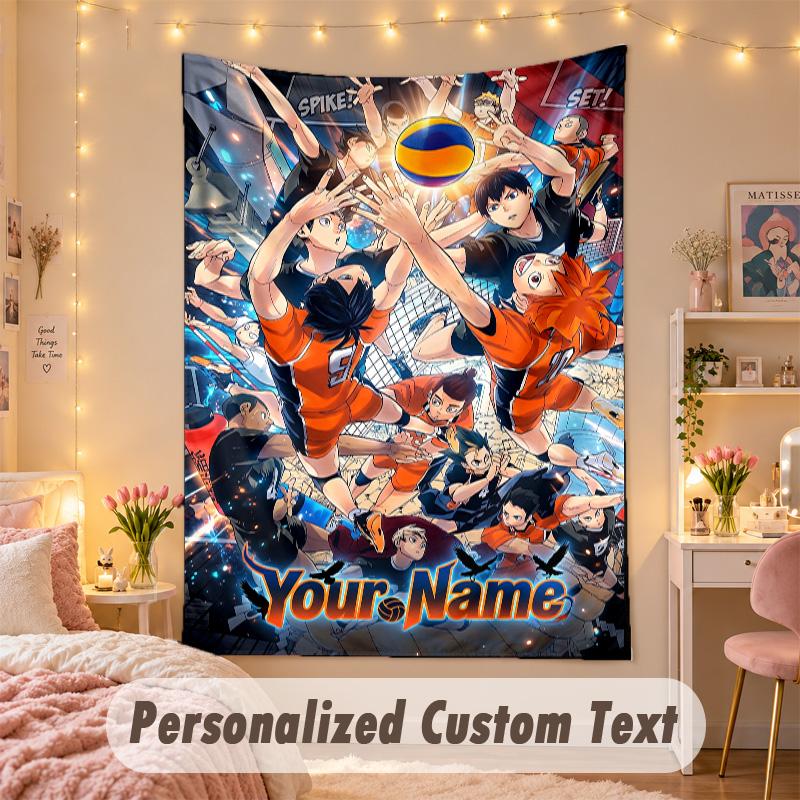 Benutzerdefinierter personalisierter Wandteppich, Haikyuu-Druck, benutzerdefinierter Text mit Namen, Wanddekoration zum Aufhängen für das Schlafzimmer
