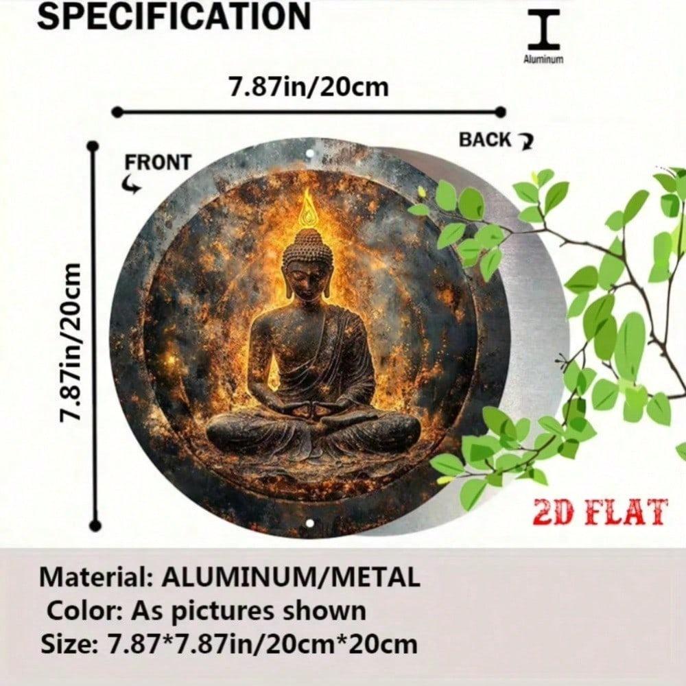 Vintage Buddha Metal Sign Round 7.87 Inch Flame Art Meditation Decor For Home Cafe Garage Aluminum Tin Plate