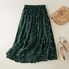 Skirt Woman Slim Pleated Skirt Retro Elastic Waist Plus Size Long Skirt Woman
