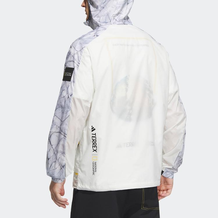 Adidas X National Geographic Wind.Rdy Pattern Print Outdoor Windproof Sports Sun Protection Jacket Men Jacket White HY4690