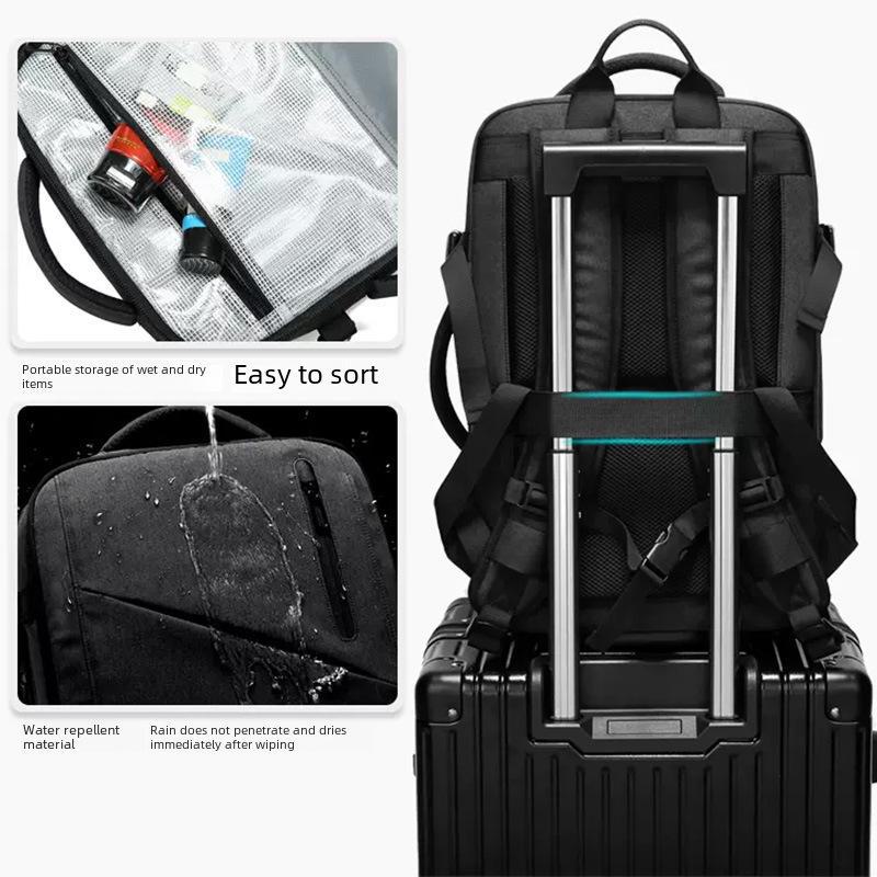 Men's Large Capacity Waterproof Business Travel Backpack, Oxford Cloth, Expandable, for Laptops and More