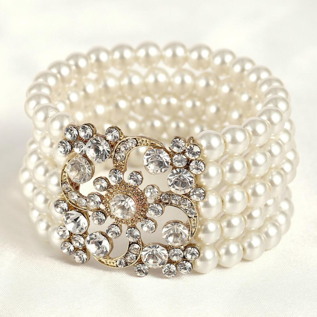 Retro multi-layer pearl diamond bracelet pearl bracelet European and American temperament evening dress versatile bracelet