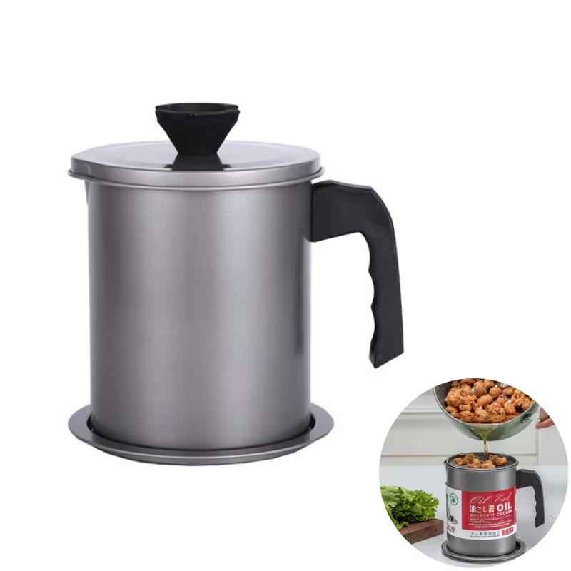 

1.4l Stainless Steel Oil Filter Bottle Grease Keeper With Removable Coaster Tray Kitchen Oil Storage Container серый