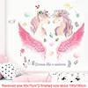 Pink Wall Sticker for Bedroom Girls, Unicorn Feather Princess Flowers Decal, Nursery Removable Wallpaper