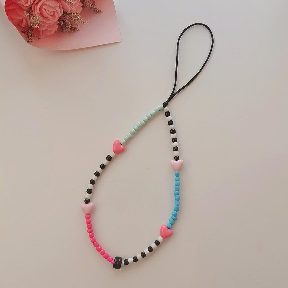

INS wind colored rice beads pink love anti-lost hand carry new fashion chain short mobile phone chain