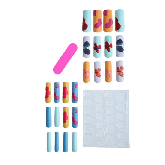 1 Set 3D Press On Nails Easy Removal Almond French Tip Stick-on Fake Nails Full Cover Glue On False Nails Women DIY Manicure Supplies