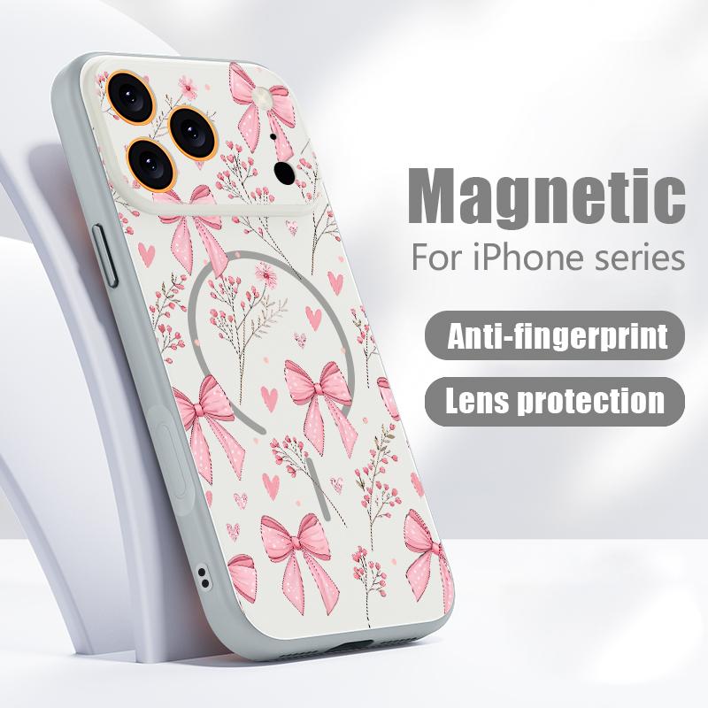 Pink Bowknots Floral Pattern For iPhone 17 Pro Max Funda iPhone 16 15 14 13 Pro Max Skin Feeling Magnetic For Magsafe Shockproof Bumper Cover