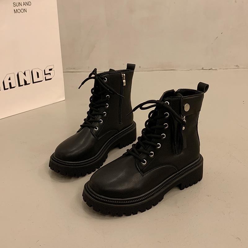 British style thick-soled heightening black Martin boots women's summer 2025 super fire new popular lace-up small short boots locomotive boots