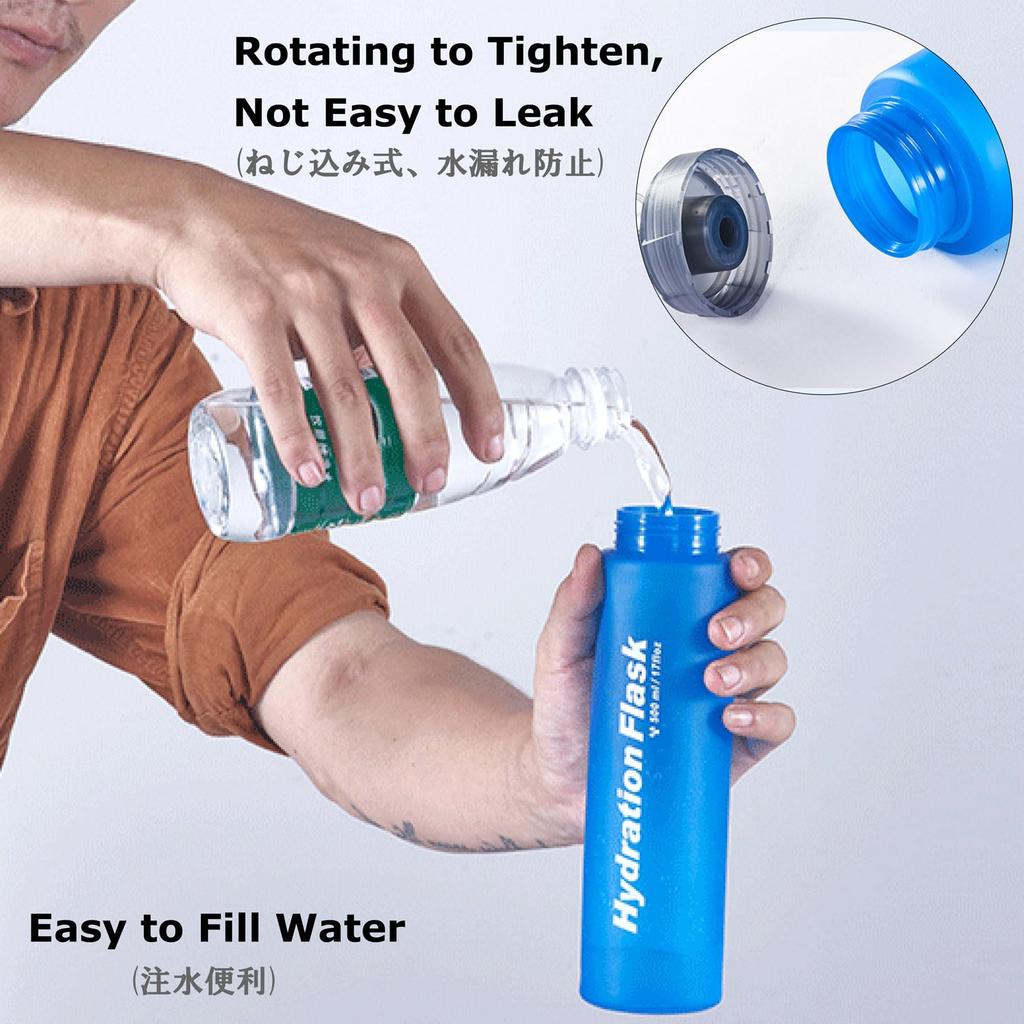 YAPJEB Hydration Foldable Soft Water 500ml Soft for Trail and Outdoor Activities 500ml Bottles Two Bottle, Bottle, Flask, Marathons, Running, Cycling,