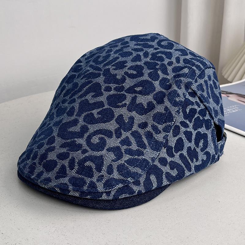 New retro leopard print denim soft and comfortable forward hat women's spring and autumn travel versatile street temperament cap