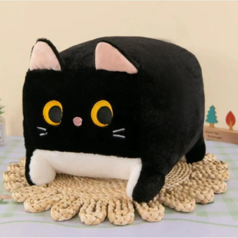 Square Cat Pillow Plush Toy Kawaii Black Cat Cushion Fluffy Soft Stuffed Animal Doll For Kids Home Decor Gift