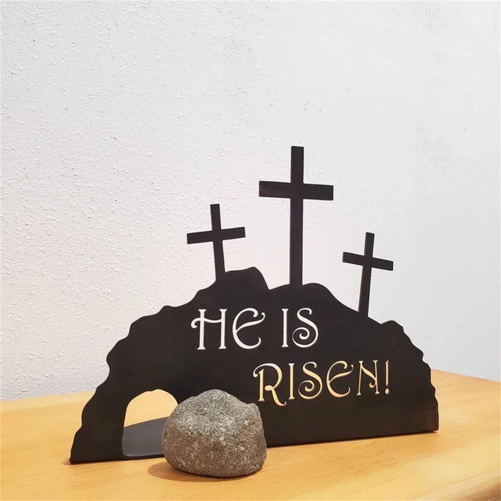 He Is Risen Cross Easter Scene Black Color Easter Decoration Christian Jesus Scene Ornaments