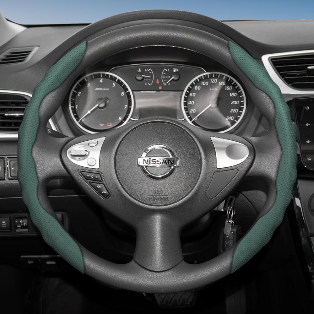 Suitable for Nissan Steering Wheel Cover with Wavy Sports Design, Breathable Leather, Segmented Anti-Slip, Sweat-Absorbing Protective Cover