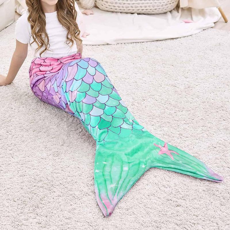 Girl Mermaid Sleeping Bag Flannel Soft Pajamas Mermaid Costume Role-playing Birthday Gift Outdoor Camping Portable Sleeping Bag