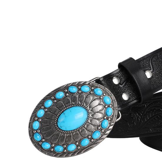 Bohemian Style Belt Synthetic Turquoise Buckle Belt Western Cowboy Cowgirl Belt Hip Hop Punk